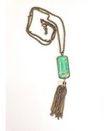 Vintage Tassel Necklace Faux Opal Pendant Long 27in Gold Tone Victorian ... - $17.75 CAD