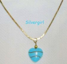 Glass Heart Pendant Necklaces Blue, Green, Pink, Aqua, Gold, Opague - £8.70 GBP