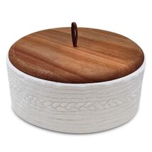 Everbrook Ceramic &amp; Wood Tortilla Warmer with Lid - 8.5" - Holds 24 Tort... - $71.22
