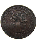 1955 CYPRUS COIN Vintage Cyprus under British rule Queen Elizabeth II 5 ... - £3.98 GBP