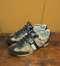 Coach Joss Sneakers Lace Up Signature Canvas Suede Brown Tan Size 8 M - $26.87