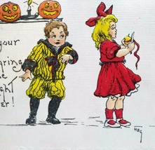 Halloween Postcard HBG Artist Signed HB Griggs Apple Paring Boy Girl With Knife - £78.72 GBP