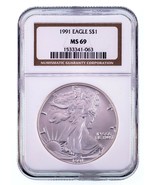 1991 Argent American Eagle Classé Par NGC Comme MS-69 Brillant Blanc, No... - $126.76 CAD