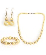 Gold Faux Pearl &amp; Crystal Jewelry Set, Necklace, Earrings &amp; Bracelet - €33,00 EUR