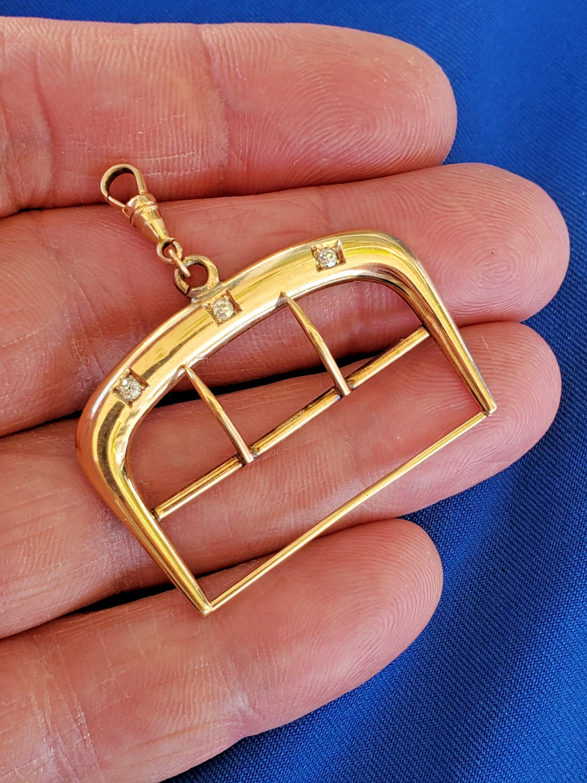 Vintage Earth Mined Diamond Buckle Deco Statement Pendant Solid 14k Gold 5.18 gr Item image 3