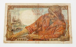 1944 France 20 Francs Note in Fine+ Condition Pick #100a - £49.77 GBP