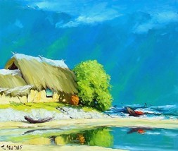 SEASCAPE, 24&quot;x32&quot; Vietnamese actual hand painted commision oil - £236.25 GBP