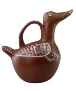 Vintage Folk Art Terracotta Duck Pitcher Hand Painted White Accent 12" Tall Rare
