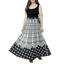 Women Wrap skirt Jaipur Cotton Maxi 38&quot;(Free Size upto 46&quot;-XXXL)T18 Party White - £25.41 GBP