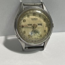 Buren Grand Prix Moonphase Triple Calendar Watch For Restoration 17j 34m... - $1,048.94