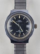 Vintage 1970&#39;s Timex Automatic Men&#39;s wrist watch black dial glowing Running good - £37.35 GBP