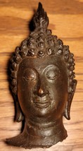 Antique Southeast Asian Bronze Buddha Head Figurine With Flame Ushnisha 5.5 Inch - £112.64 GBP