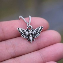 Death Head Moth Necklace 18&quot; Chain Small 0.75&quot; Pendant Skull Face Insect Gothic - £7.14 GBP