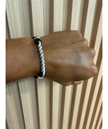 David Yurman Sterling Silver .925 Cable Id Leather Men&#39;s Bracelet Size S... - €372,89 EUR