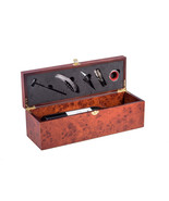 Bey-Berk Bottle Holder w/ 5 Piece Bar Set in Rosewood Finished Box  - £48.55 GBP