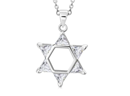 Beautiful White Sapphire Star of David Pendant Necklace in Solid Sterling Silver - $57.02