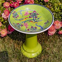 Zaer Ltd. Porcelain Birdbath with Hand Painted Details (24&quot; Tall, Flowers &amp; Humm - £90.56 GBP+