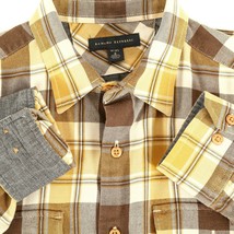 Banana Republic Spread Collar Plaid Flip Cuff Casual Shirt Small Yellow Brown - £11.86 GBP