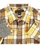 Banana Republic Spread Collar Plaid Flip Cuff Casual Shirt Small Yellow ... - £12.04 GBP