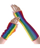 SAMFE UC 80s Rainbow Stripes Fishnet Fingerless Gloves / Arm Warmer - €11,20 EUR