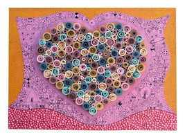 Handmade Art Love Painting Heart Ornament Hand Quilled 31x23cm Mixed Media 01463 - £141.77 GBP