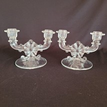 Vintage Pair Indiana Glass Floral Bow 2 Light Candelabra Candlestick Hol... - £23.34 GBP