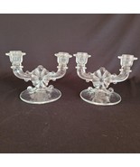 Vintage Pair Indiana Glass Floral Bow 2 Light Candelabra Candlestick Hol... - £23.36 GBP
