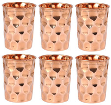 Beautiful Copper Water Glass Diamond Drinking Tumbler Ayurvedic Health Set Of 6 - £28.90 GBP