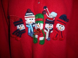 White Stag Women Red Fleece Ugly Christmas Holiday Pullover Snowman Sweatshirt L - £20.05 GBP