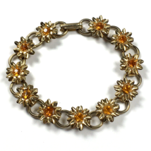 Vintage Yellow Rhinestone FLOWER BRACELET 7.25&quot; - £15.74 GBP