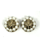 Vintage Pearl Clip On Earrings Celebrity NY Gold Filigree Round - €23,17 EUR
