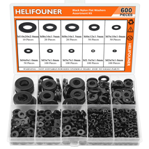 600-Piece Black Nylon Flat Washer Kit – 8 Sizes M2 to M10 Assortment Set - $14.43