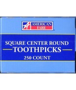 1 Box Made in USA TOOTHPICKS 250 square rOund tipwood birch AMERICAN FARE - £30.45 GBP