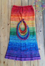 OOAK Crazy Rainbow hand knitted wool maxi skirt - wearable art / pride / unique - $330.00