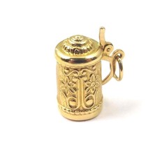 18k Yellow Gold Vintage Beer Coffee Beverage Pitcher With Cover Charm Pendant - £273.64 GBP