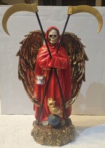 Grim Reaper Santa Muerte Owl Robe Scythe Skull Globe Fantasy Figurine #2 - £32.75 GBP