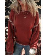 Red Dahlia Color Contrast Trim Drop Shoulder Crew Neck Sweater - $244.07