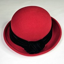 Vintage Lord &amp; Taylor Ladies 100% Wool Doeskin Felt Bollman Hat Co. Red w Black - £39.61 GBP