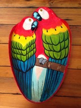 Vtg Scarlet Macaw Parrots Bright Tropical Paper Mache Cocktail Tray Plat... - $49.99