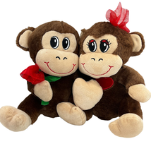 Dan Dee Monkey Pair Plush Toy Brown Snuggle Hugging Smiling Stuffed Animal Hobby - £9.52 GBP