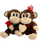 Dan Dee Monkey Pair Plush Toy Brown Snuggle Hugging Smiling Stuffed Anim... - £9.36 GBP