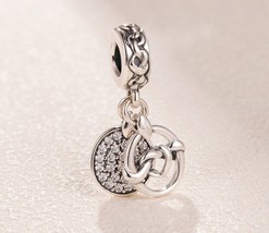 Mother&#39;s Day Release 925 Sterling Silver Knotted Hearts Dangle With Clear CZ  - £14.15 GBP