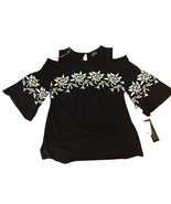 COCO BIANCO S-M-L-XL COLD SHOULDER BELL SLEEVE TOP WITH EMBROIDERY BLACK... - $22.63 CAD