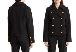 Rebecca Minkoff Double Breasted Short Gold Tone Button Epaulet Peacoat (Size M) - £199.76 GBP