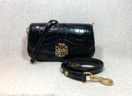 NEW Tory Burch Black Croc Embossed Leather Britten Convertible Bag - $558 - £399.37 GBP