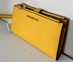 NWB Michael Kors Double Zip Wristlet Yellow Leather 35F8GTVW0L $258 Gift Bag FS - £62.12 GBP