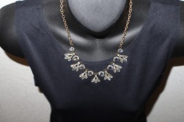 VTG Teardrop Clear Crystal Rhinestone Necklace Choker Gold Tone Tri-Leaf... - $20.00