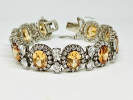 12 CT Round Cut Simulated Citrine Tennis Bracelets Gold Plated 925 Silver - £176.89 GBP