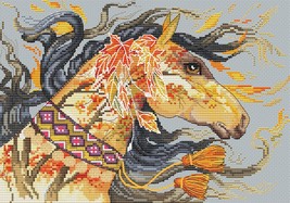 Golden Horse Cross Stitch Autumn Pattern - Flying Horse Cross Stitch Run... - $10.79