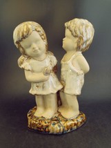 Vintage Love Flower 9&quot; Girl Boy Statue Ceramic Figurine - £17.46 GBP